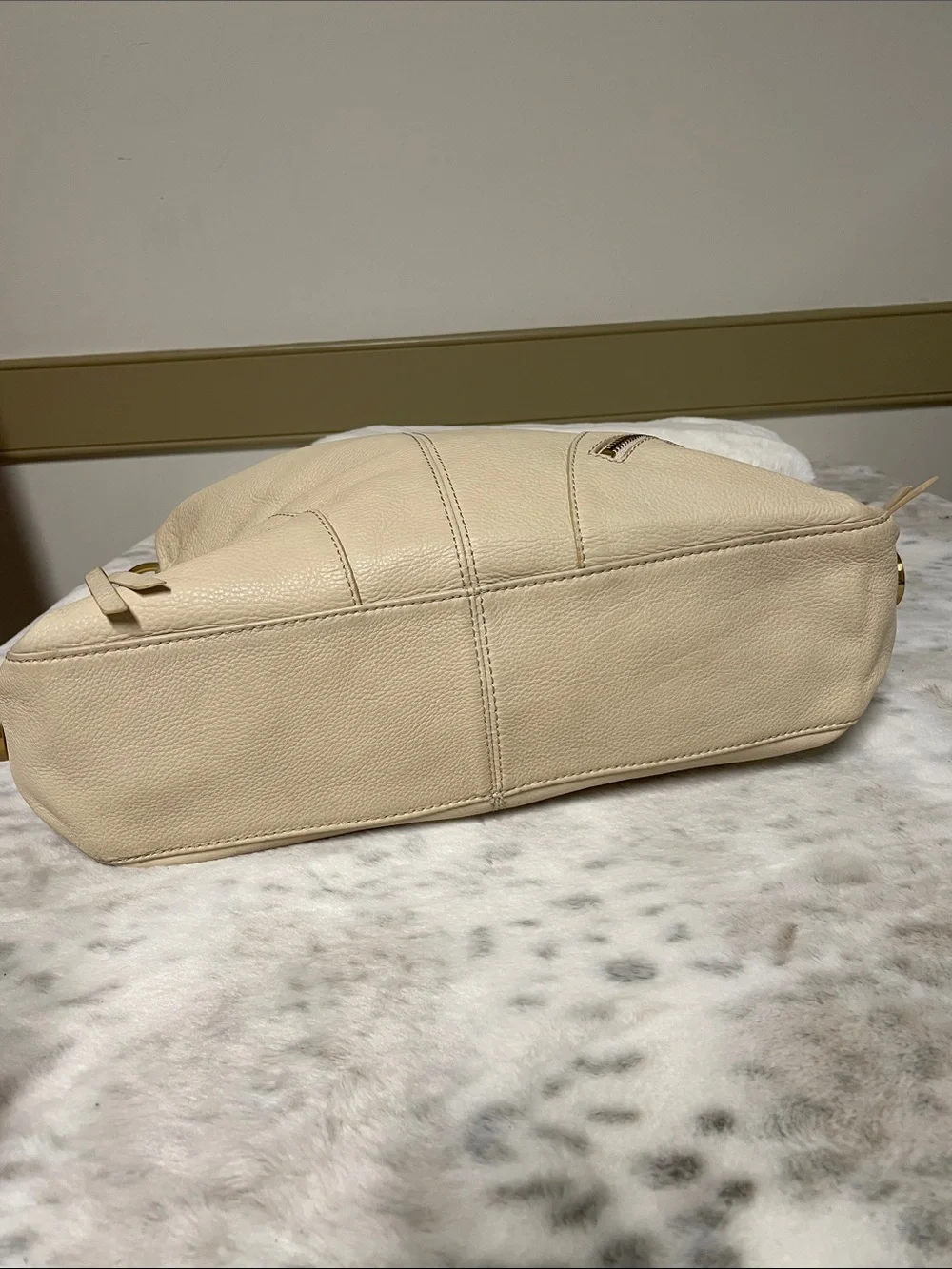 C. Luce Cream Leather Hobo with Gold Ring Hardware